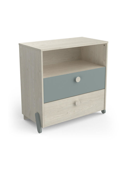 Kinderkommode Ilian Topanga Oak / Gray Green mit 2 Schubladen 73.2x39.6x73.9cm