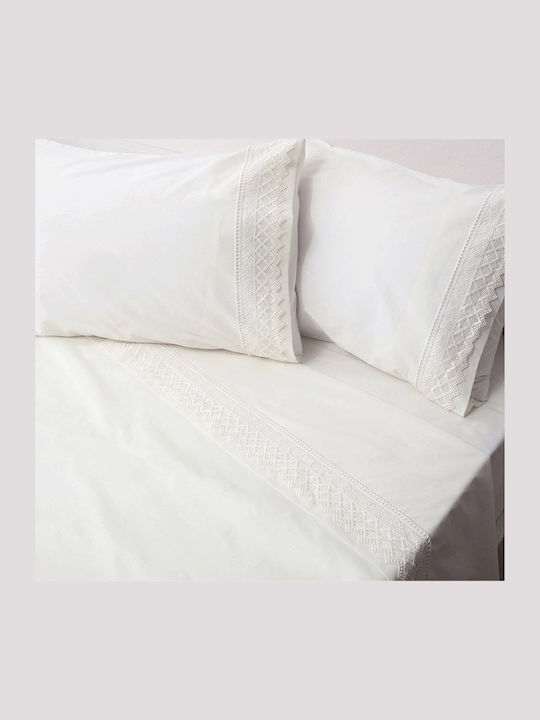 Viopros Nο 3 Bridal Sheet Set Super Double 4pcs with Lace Ecru 240x265cm