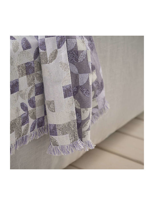 Gofis Home Leaf Puzzle 264 Three-Seater Sofa Throw Knitted 180x310cm Lilac