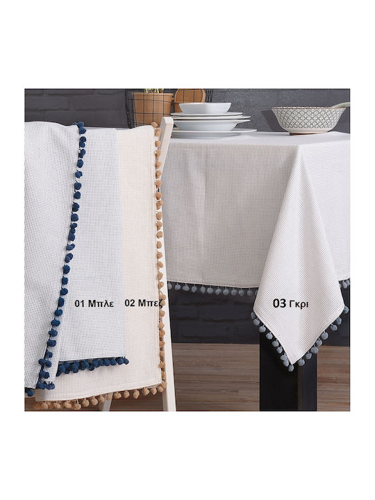 Rythmos Τραπεζομάντηλο Βαμβακερό Pom Pom 01 Μπλε 140x220εκ.