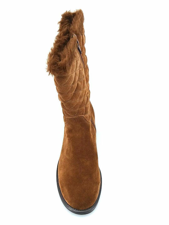 Anatomic Suede Women's Boots with Rubber & Fur Tabac Brown