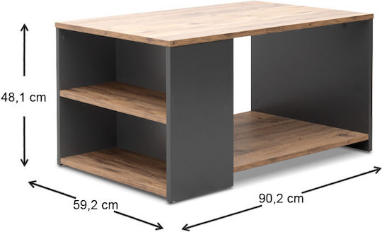 Правоъгълна Централна Маса Sylvia Дървена Pine Oak / Антрацит М90.2xШ59.2xВ48.1см