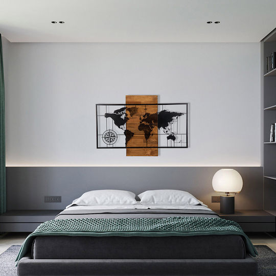 Wallity Artă Mixtă 3D Negru Din Lemn 85x58cm
