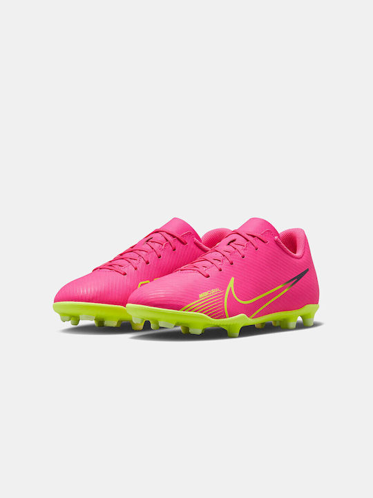 Mercurial Vapor 15 Club FG/MG Kids Soccer Cleats & Shoes with Molded Outsole Pink Blast Volt Gridiron