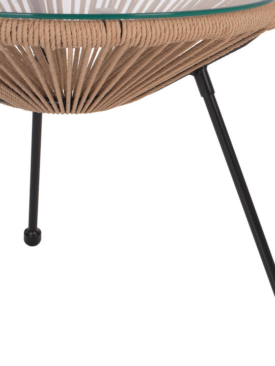 Allegra Sitting Room Outdoor Free Standing Table with Glass Surface and Metal Frame Natural 47x47x45cm