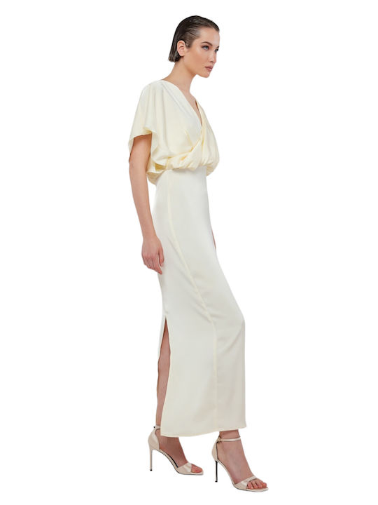2023S023 Summer Maxi Evening Dress Satin Wrap Vanilia