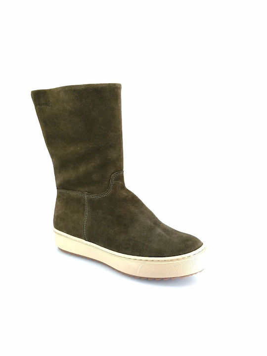 Boxer Leder Damenstiefel mit Gummizug Olive