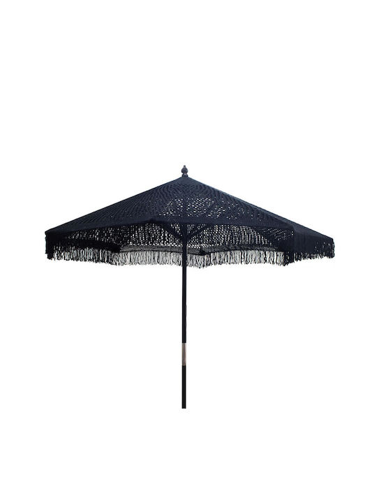 Brilie Garden & Terrace Floor Wooden Round Parasol with Flap Black D2.7xH2.6m