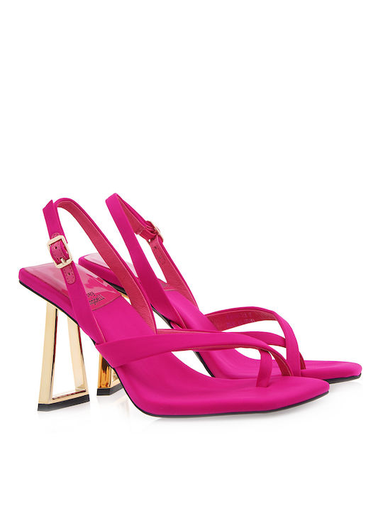 Jeffrey Campbell Fabric Women's Sandals Fuchsia with Chunky High Heel