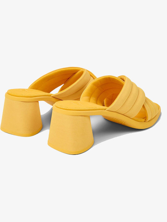 Leather Women's Sandals Orange with Chunky Medium Heel