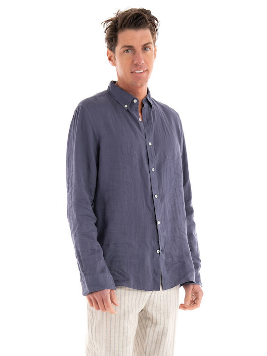 Ecoalf Malibualf Men's Shirt Long Sleeve Linen Navy Blue