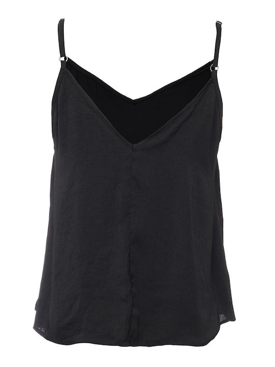 Moutaki Women's Summer Blouse with Straps & V Neckline Black