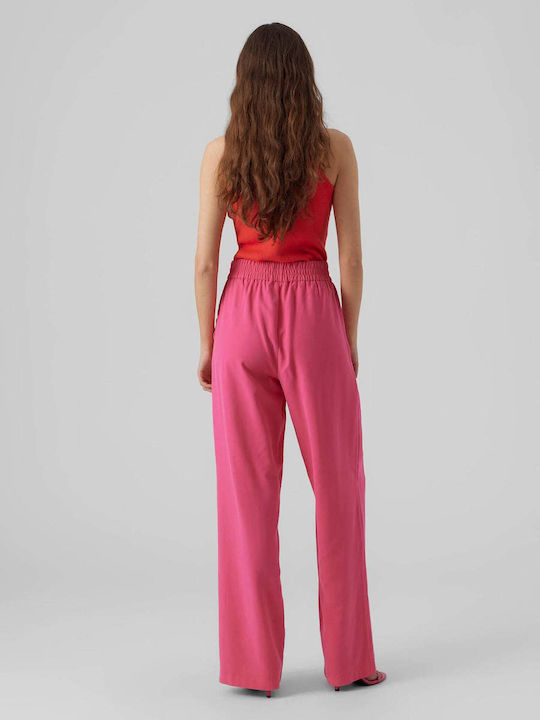 Vero Moda Women's High-waisted Fabric Trousers with Elastic in Wide Line Fuchsia