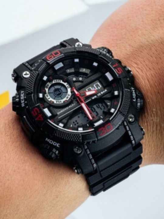 Q&Q Men's Watch 52mm Battery with Black Rubber Strap
