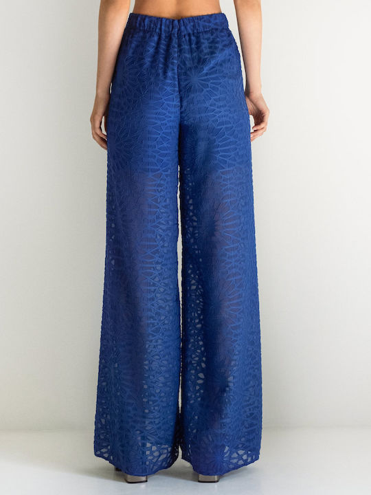Toi&Moi Γυναικεία Υφασμάτινη Παντελόνα με Λάστιχο σε Μπλε Χρώμα