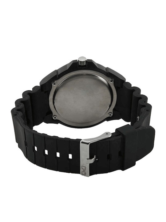 Q&Q Ανδρικό Ρολόι 43mm Μπαταρίας με Μαύρο Καουτσούκ Λουράκι