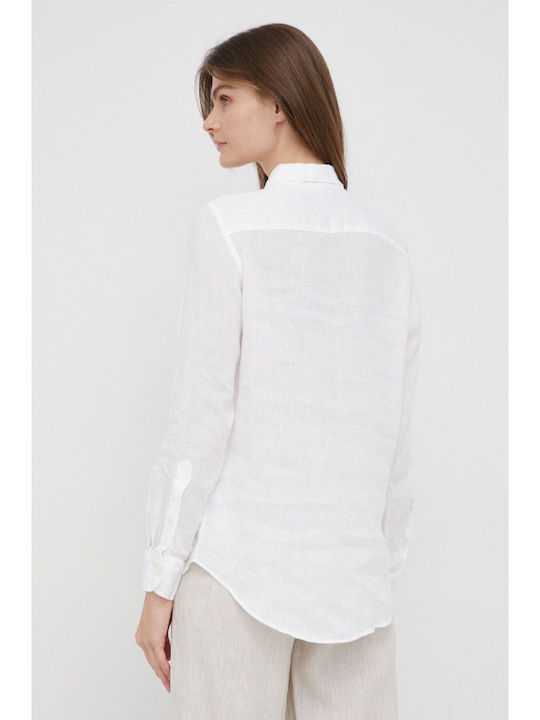 Women's Linen Monochrome Long Sleeve Shirt White