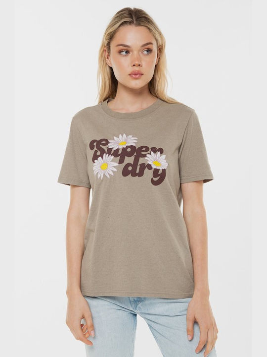 Superdry Vintage Floral Scripted Damen T-shirt Blumen Beige