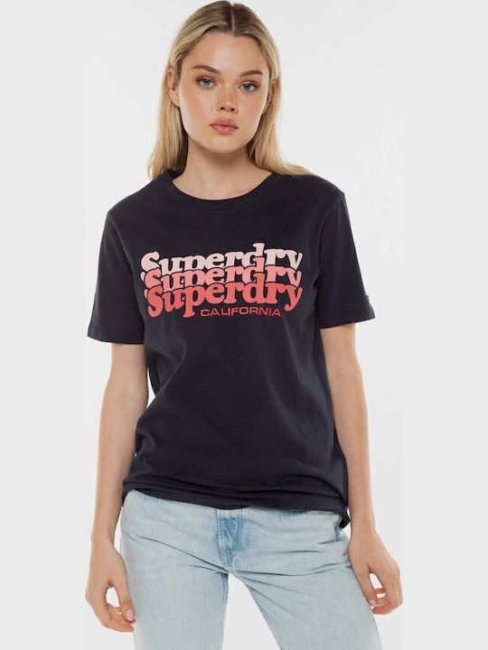 Vintage Scripted Infill Γυναικείο T-shirt Navy Μπλε