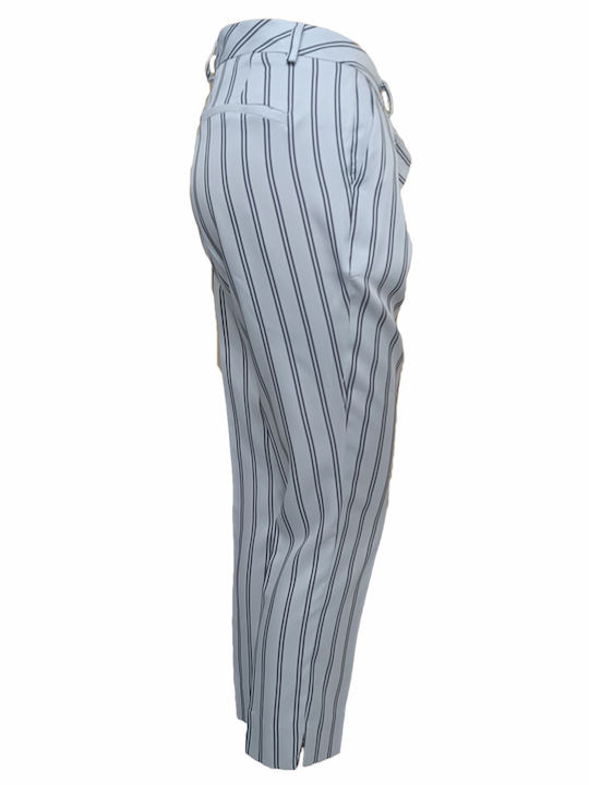 Women's Fabric High Rise Striped Chino Pants in Straight Line with Regular Fit / White Black