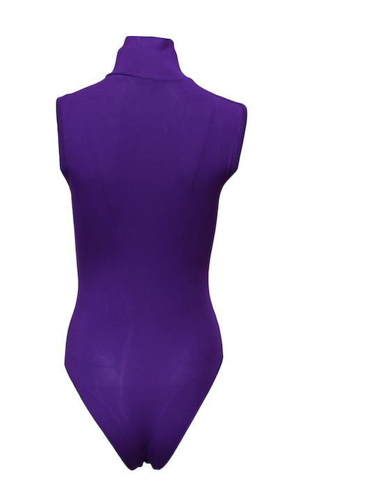 Sleeveless Turtleneck Bodysuit Purple