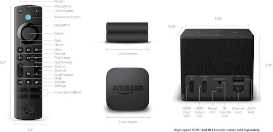 Amazon ТВ кутия Fire TV Cube 2022 B09BZWZS6S 4K UHD с WiFi USB 2.0 2GB RAM и 16GB Памет за съхранение с Операционна система Android 9.0 и Alexa