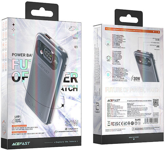 Acefast M1 Sparkling Series Power Bank 10000mAh 30W mit USB-A Ausgangsanschlüsse und USB-C Ausgangsanschlüsse Power Delivery / Schnellladung / PPS Grau