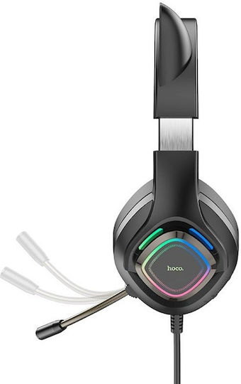 Hoco W107 Надушници Геймърски слушалки с връзка 3,5 мм / USB Pink LED