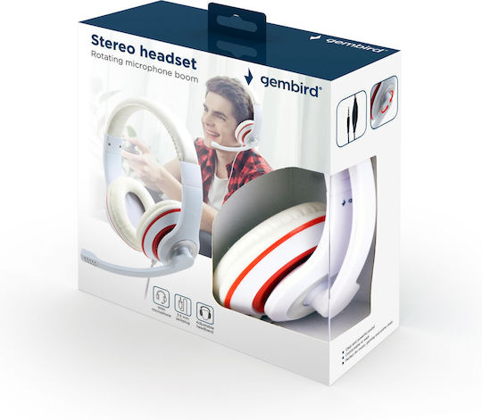 Gembird MHS-03-WT On Ear Gaming Headset with 3.5 mm Connectivity White / Red