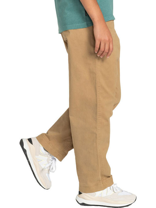 Damen Stoff Hose mit Gummizug in Entspannter Passform Khaki