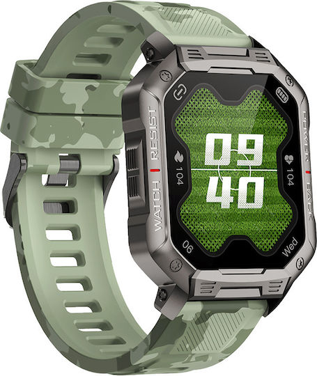 DAS.4 SG35 Smartwatch mit Pulsmesser (Black Case / Camo Green Silicone Strap)
