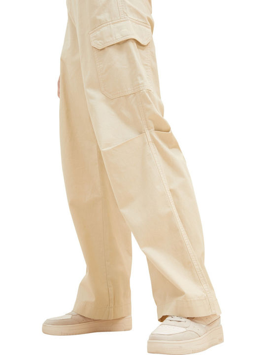 Damen Stoff Cargo Hose mit Gummizug in Geradem Schnitt Beige