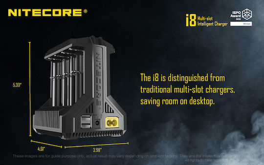 NiteCore i8 Charger 8 Batteries Ni-Cd/Ni-MH Size AA/AAA/D/18650/16340/26650/14500