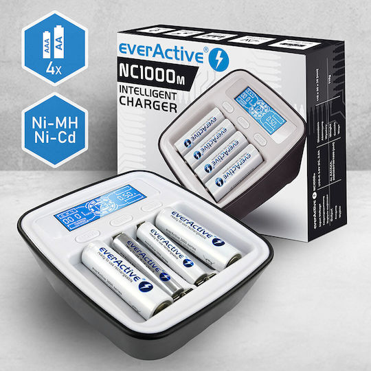 everActive NC-1000M Зарядно 4 за батерии Ni-MH Размер AA/AAA в Черен цвят