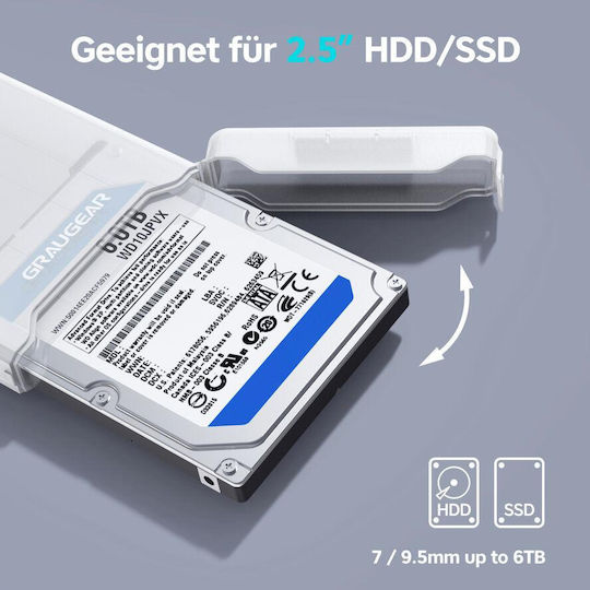 Graugear Case for Hard Drive 2.5" SATA III with Connection USB 3.2
