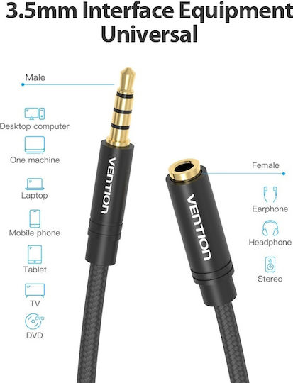 Vention TRRS 3.5mm male - 3.5mm male Cable Black 2m (BHBBH)