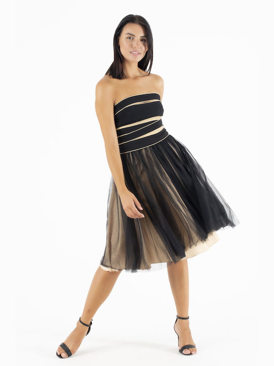 EFI BLACK STRAPLESS DRESS WITH TULLE 106-409