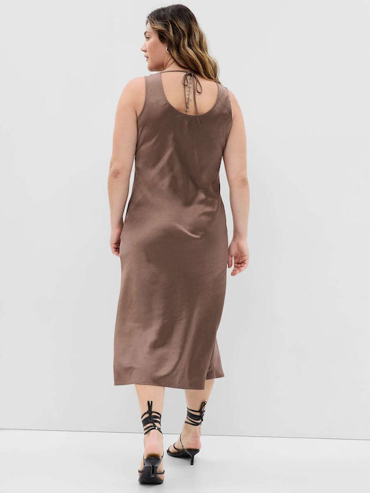 GAP Summer Midi Slip Dress Dress Satin Brown