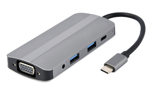 Cablexpert USB-C Docking Station με HDMI 4K PD Γκρι (A-CM-COMBO8-02)