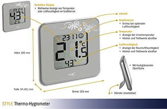 TFA Style Indoor Thermometer & Hygrometer Tabletop / Wall Mounted