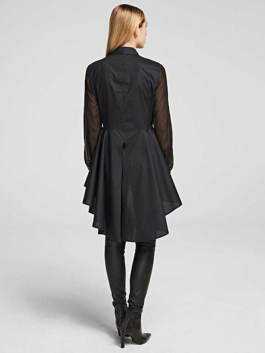 Karl Lagerfeld 96KW1602 Women's Monochrome Long Sleeve Shirt Black