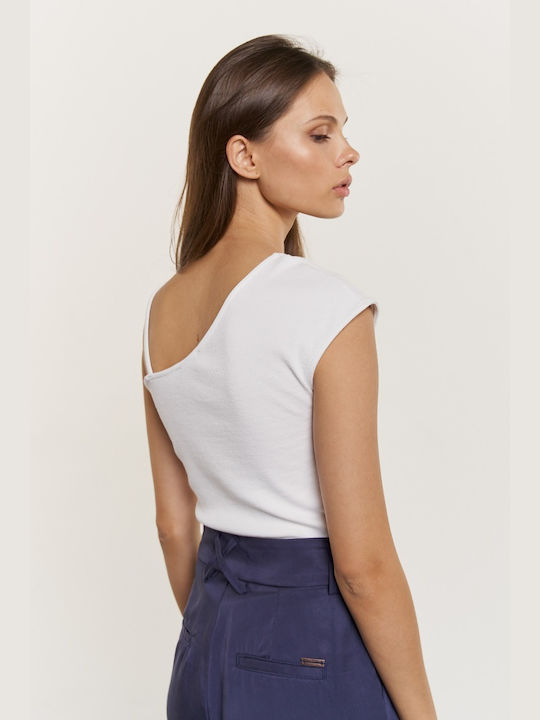 Edward Jeans Damen Sommer Bluse Baumwolle mit einem Schulter Weiß