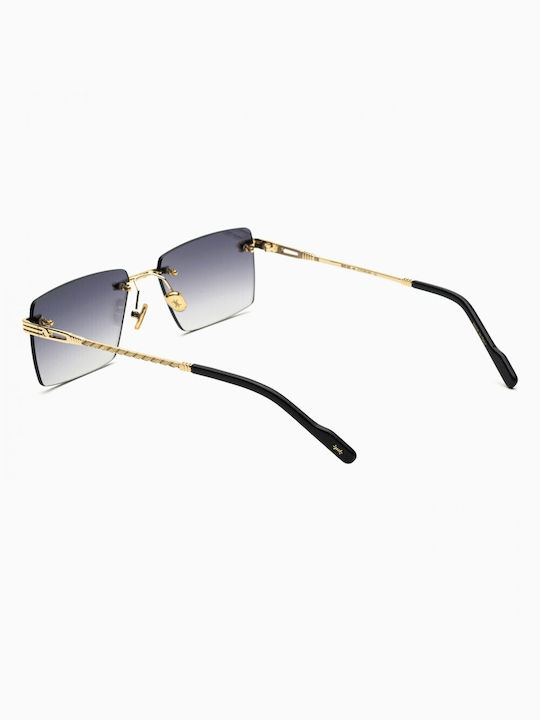 Bust Out Travis Angle Sunglasses with Gold Wooden Frame and Blue Gradient Mirror Lens