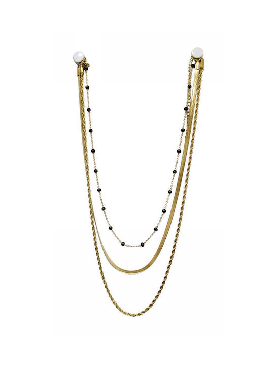 Necklace handmade gold steel triple twisted chain-snake snake-chain necklace with black stones (tatu moyo)