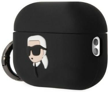 Karl Lagerfeld Karl Head 3D Hülle Silikon mit Haken in Schwarz Farbe für Apple AirPods Pro 2