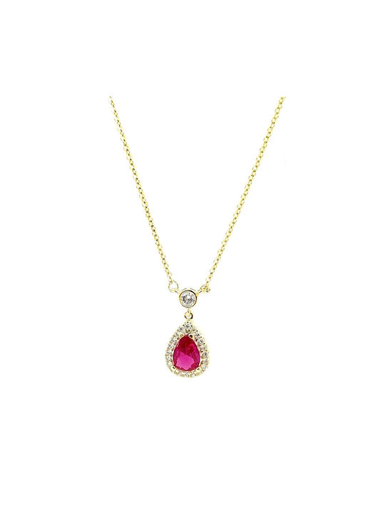 Fuchsia color rosette necklace made of gold plated silver 925