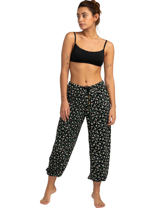 Sweet Surf Women's Fabric Trousers with Elastic Floral Black