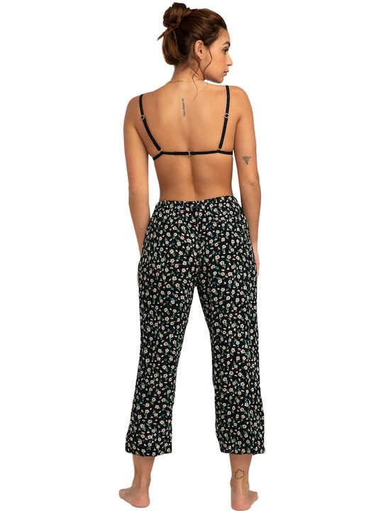 Billabong Damen Stoff Hose mit Gummizug Blumen Schwarz