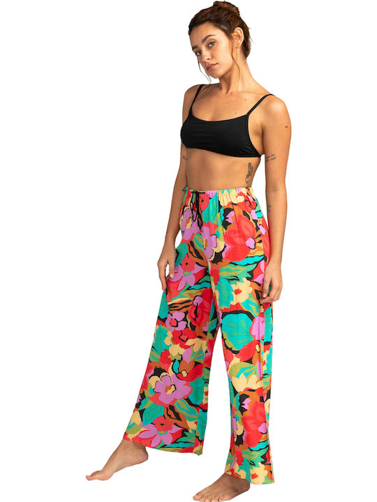 Beach Spirit Women's High-waisted Fabric Trousers with Elastic