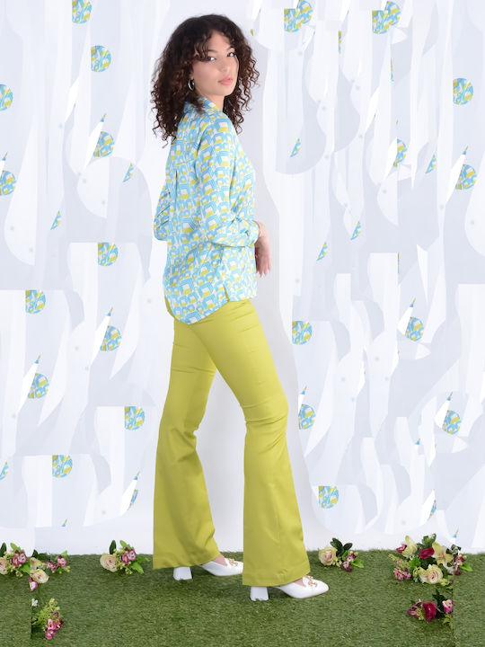 8581 Damen Stoff Hose Schlag Lime